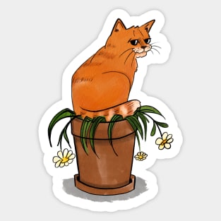 Tabby cat on the Flower pot Sticker